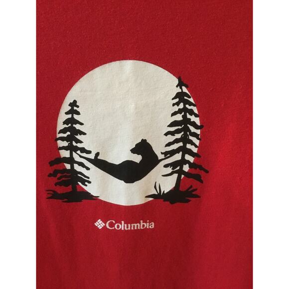 Columbia Men's Pajama Red Sleep Top Shirt Bear in Hammock Size S - Picture 3 of 4